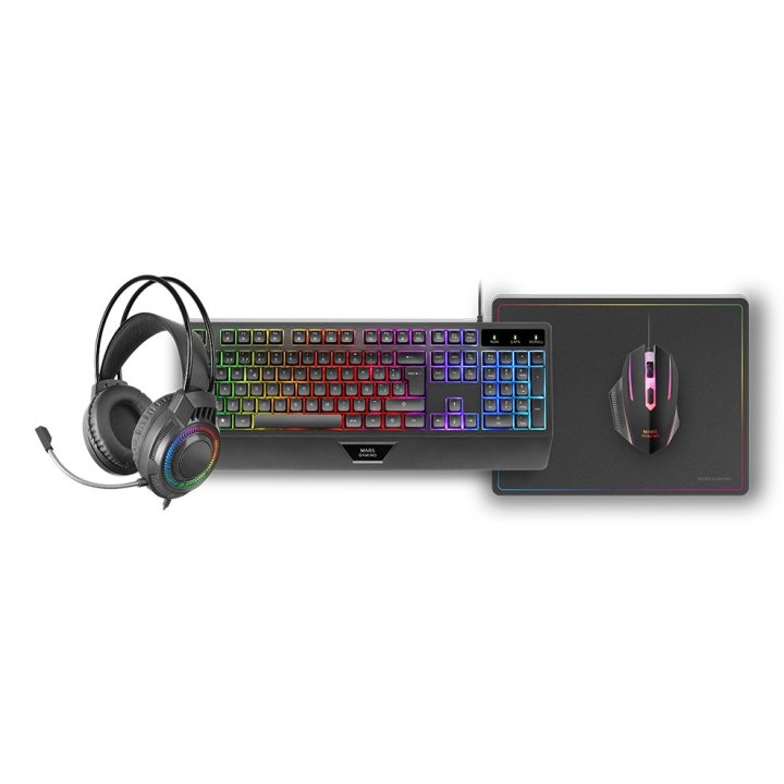 Teclado Mouse Headset Y Alfombrilla Mars Gaming Mcp124proes H-mech Rgb 3200dpi Negro