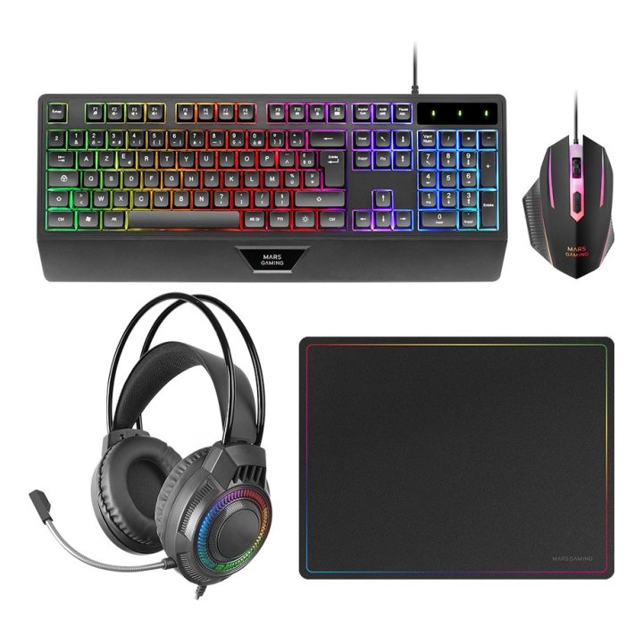 Teclado Mouse Headset Y Alfombrilla Mars Gaming Mcp124proes H-mech Rgb 3200dpi Negro