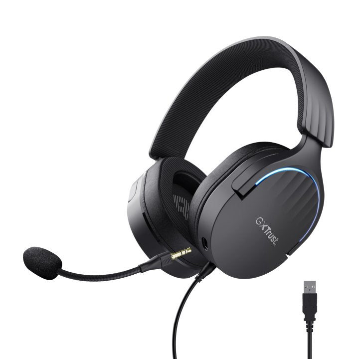 Headset Trust Gaming Gxt 490 Negro Fayzo 24900 Usb 7.1 Microfono Desmontable Y Flexible Iluminacion Rgb Auriculares Giratorio