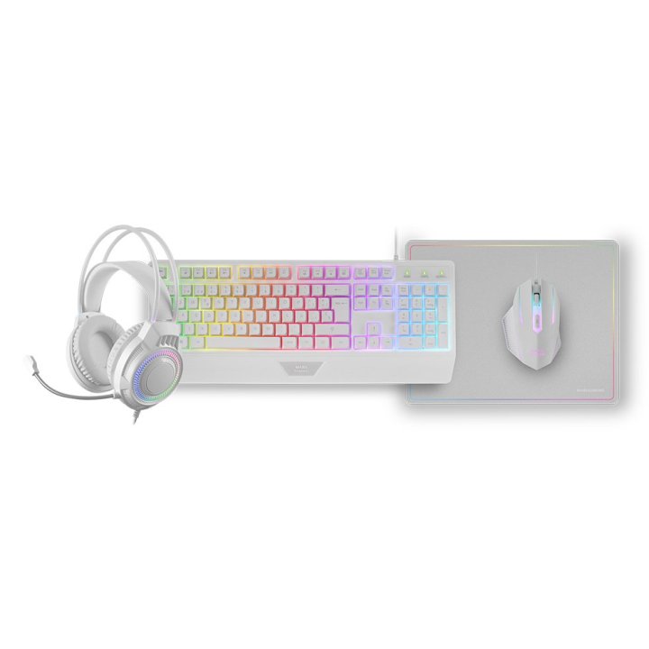 Teclado Mouse Headset Y Alfombrilla Mars Gaming Mcp124prowes H-mech Rgb 3200dpi Blanco