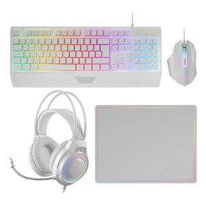 Teclado Mouse Headset Y Alfombrilla Mars Gaming Mcp124prowes H-mech Rgb 3200dpi Blanco